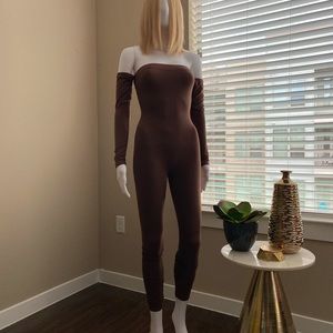 Soothe Off Shoulder Jumpsuit in brown